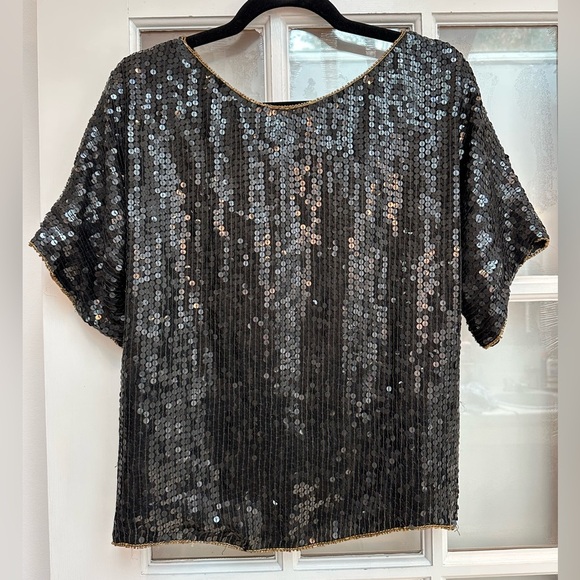 Vintage Jean For Joseph Le Bon 100% Silk Gold Black Sequined Blouse Size S - Picture 4 of 11